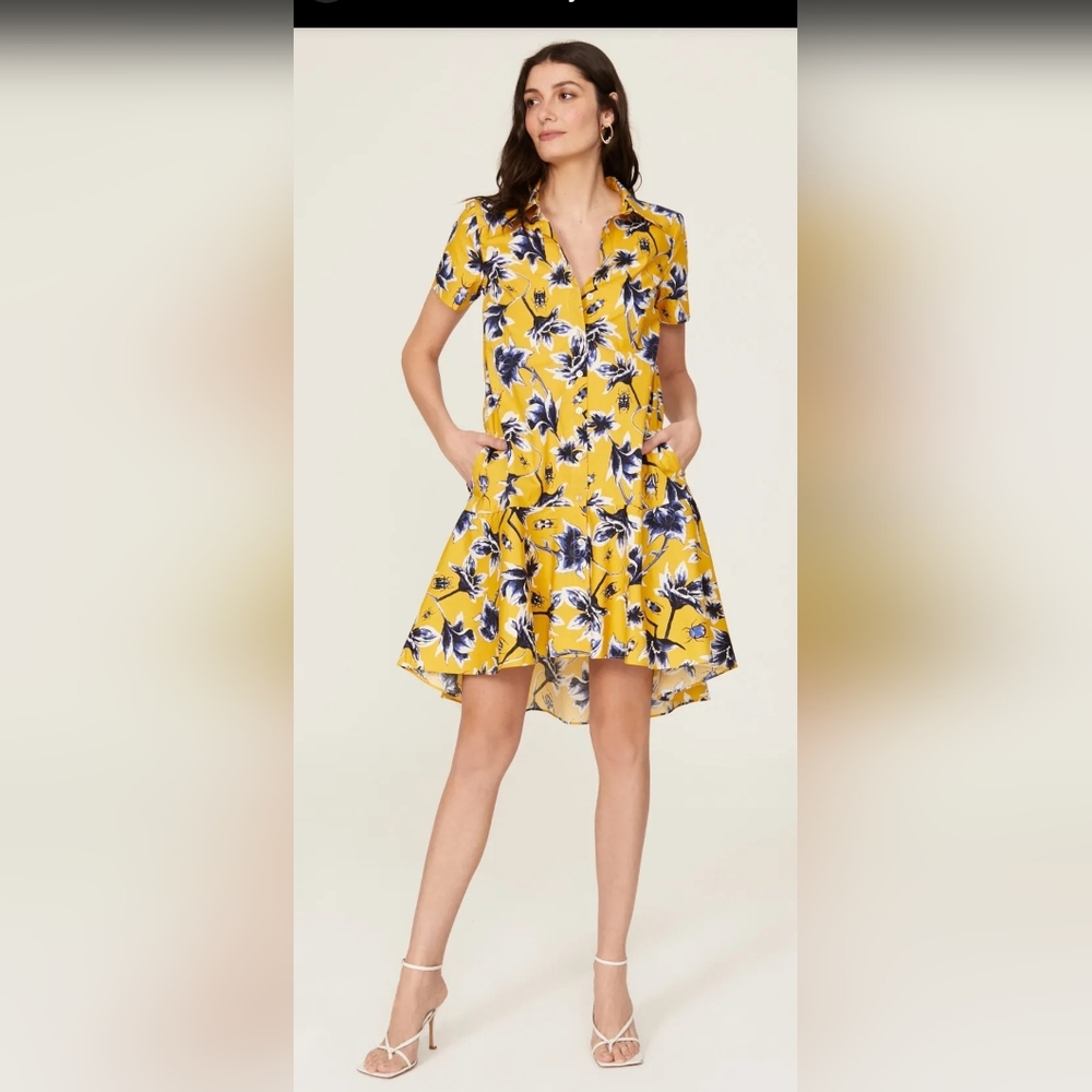 Osman Yousefzada HOT ITEM! The Beetle Print Shirtdress in Yellow Floral. Sz 8.